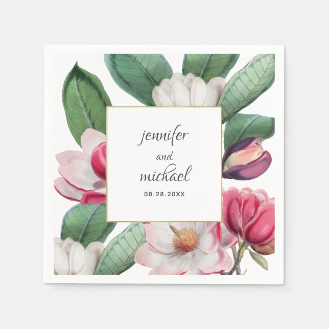 Romantic Elegant Magnolia Blossoms Floral Napkins (Front)