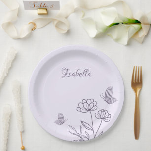 Romantic elegant mauve floral paper plates
