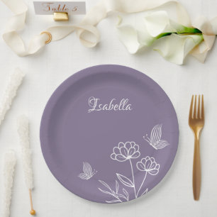 Romantic elegant mauve floral paper plates