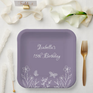Romantic elegant mauve floral  paper plates