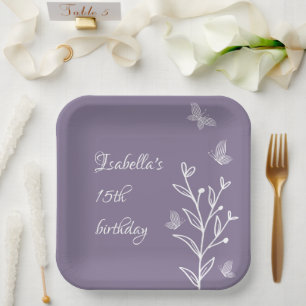 Romantic elegant mauve floral  paper plates