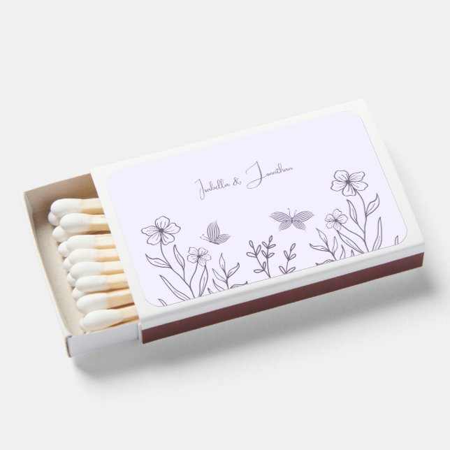 Romantic elegant mauve floral wedding matchboxes (Front Open)