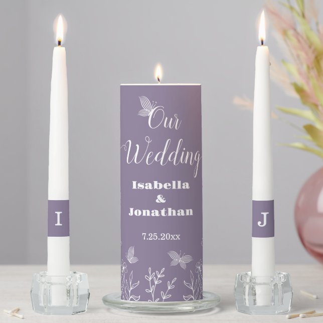 Romantic elegant mauve floral wedding unity candle set (In Situ)