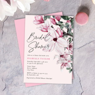 Romantic Elegant Minimal Pink Floral Bridal Shower Invitation