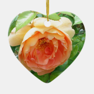 Romantic elegant Orange Rose photo Ceramic Ornament
