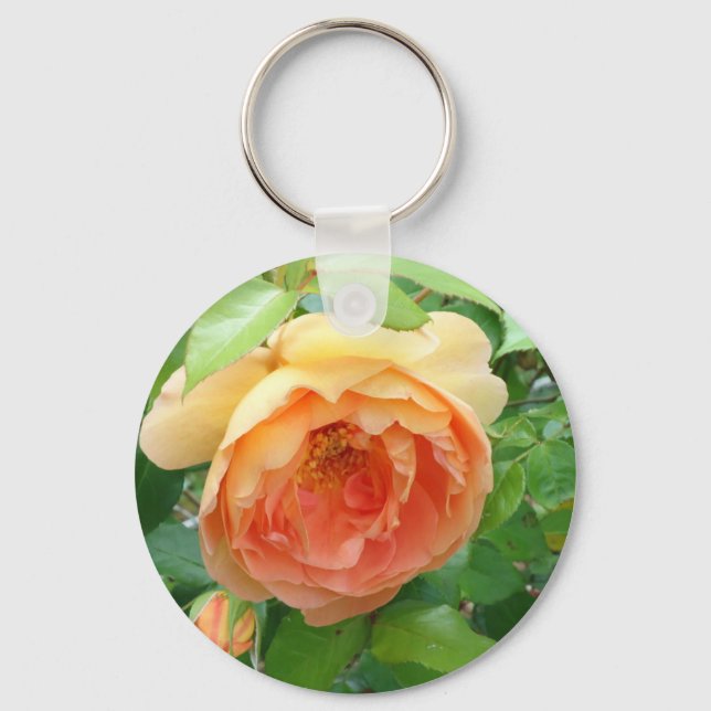 Romantic elegant  Orange Rose photo Keychain (Front)