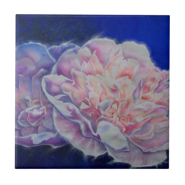 Romantic elegant pink white blue pastel watercolor ceramic tile (Front)