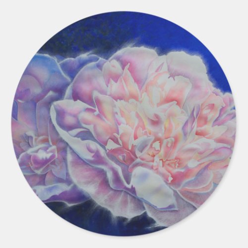 Romantic elegant pink white blue pastel watercolor classic round sticker