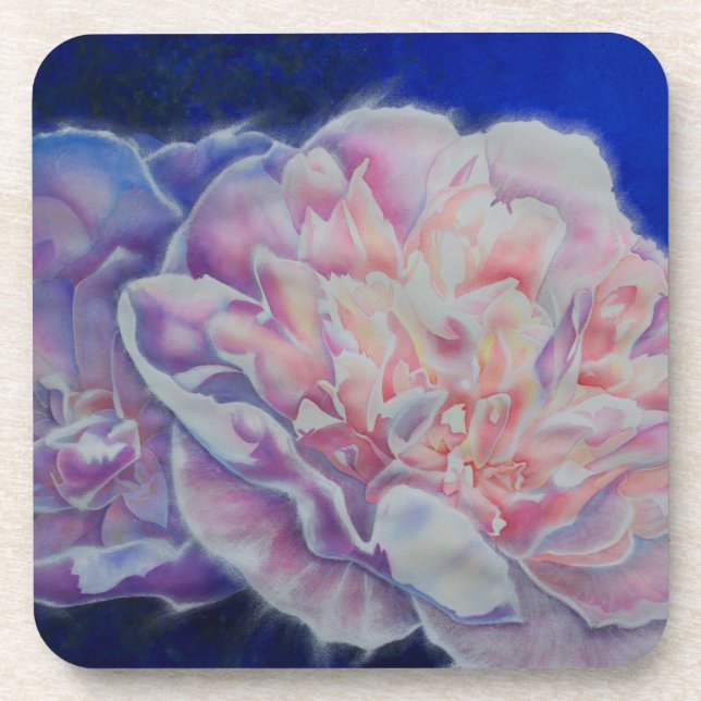 Romantic elegant pink white blue pastel watercolor coaster (Front)