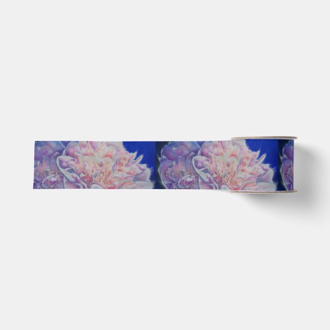Romantic elegant pink white blue pastel watercolor grosgrain ribbon (Front)