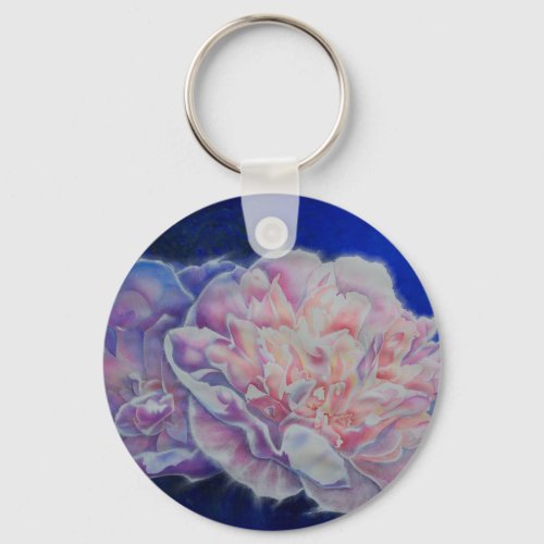 Romantic elegant pink white blue pastel watercolor keychain