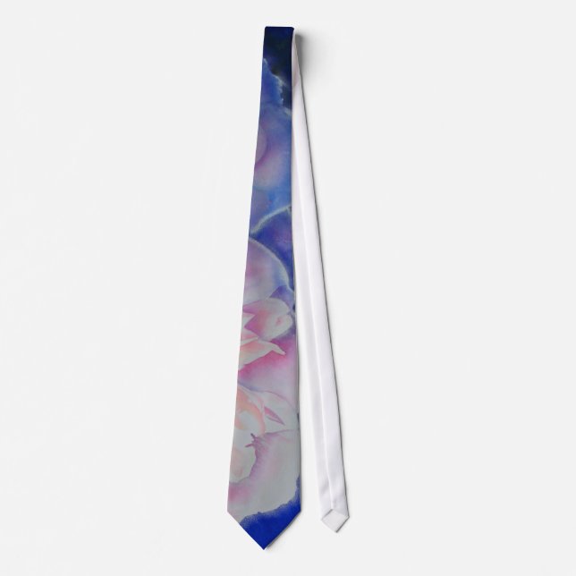 Romantic elegant pink white blue pastel watercolor neck tie (Front)