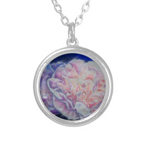 Romantic elegant pink white blue pastel watercolor silver plated necklace