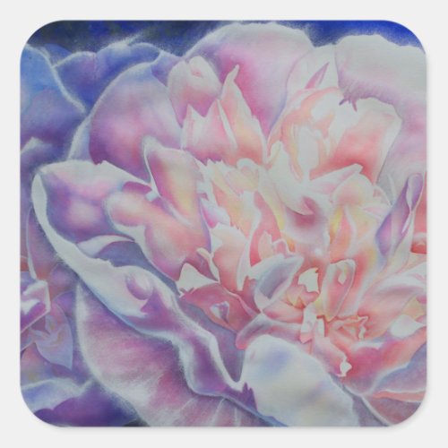 Romantic elegant pink white blue pastel watercolor square sticker