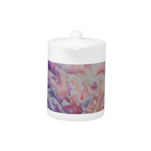 Romantic elegant pink white blue pastel watercolor teapot