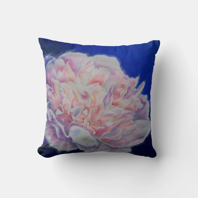 Romantic elegant pink white blue pastel watercolor throw pillow (Front)