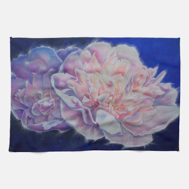 Romantic elegant pink white blue pastel watercolor towel (Horizontal)