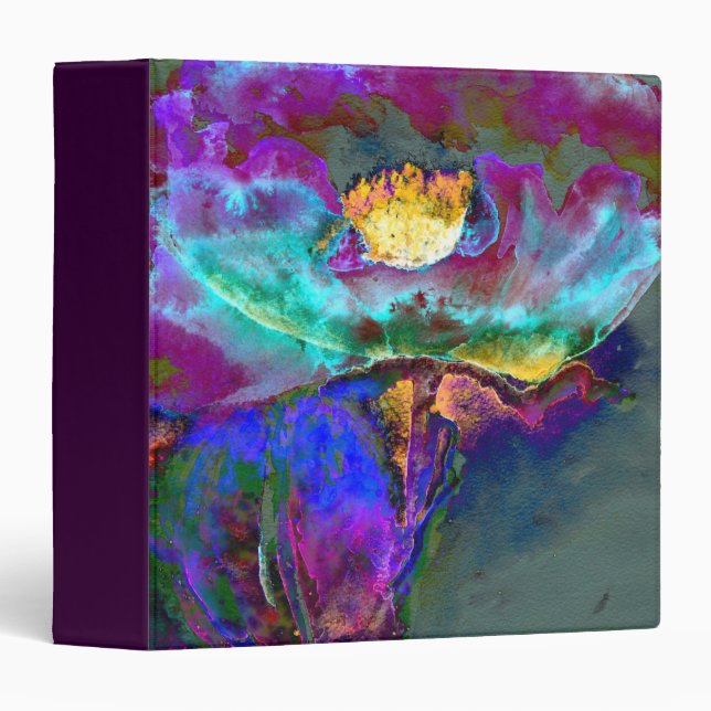 Romantic elegant purple teal flower painting 3 ring binder (Front/Spine)