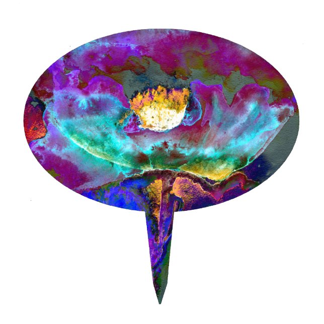 Romantic elegant purple teal flower painting cake topper (Front)