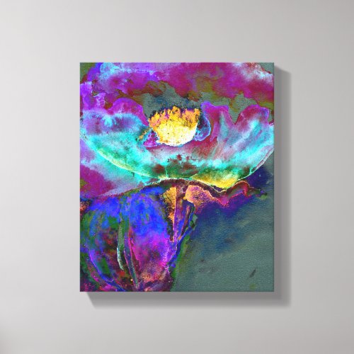 Romantic elegant purple teal flower painting canvas print