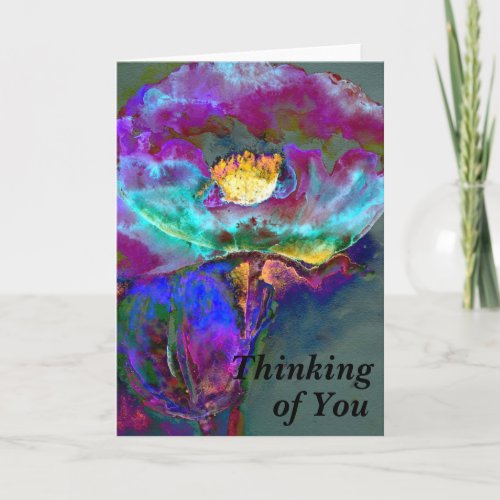 Romantic elegant purple teal flower painting card