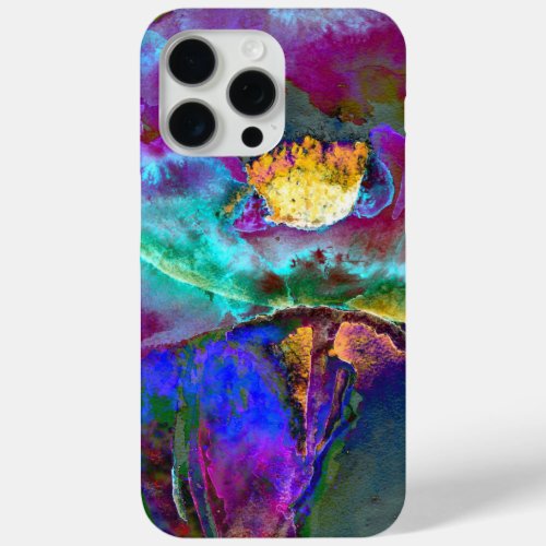 Romantic elegant purple teal flower painting iPhone 15 pro max case