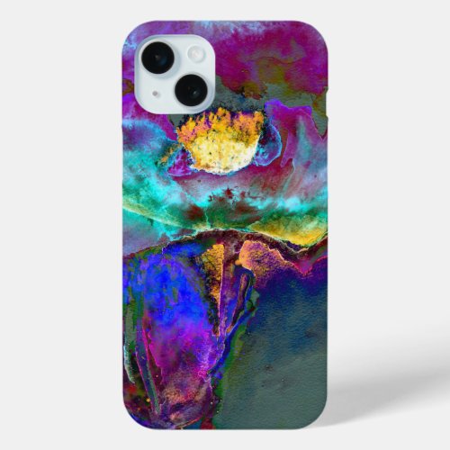 Romantic elegant purple teal flower painting iPhone 15 plus case