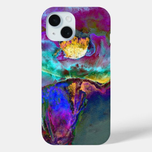 Romantic elegant purple teal flower painting iPhone 15 case