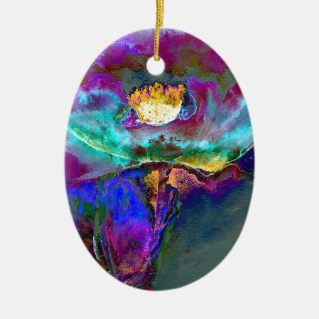 Romantic elegant purple teal flower painting ceramic ornament (Front)
