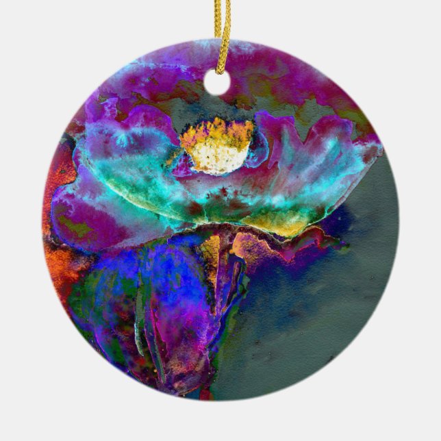 Romantic elegant purple teal flower painting ceramic ornament (Front)