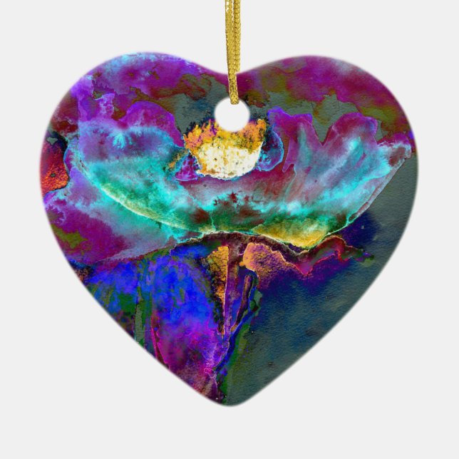 Romantic elegant purple teal flower painting ceramic ornament (Front)