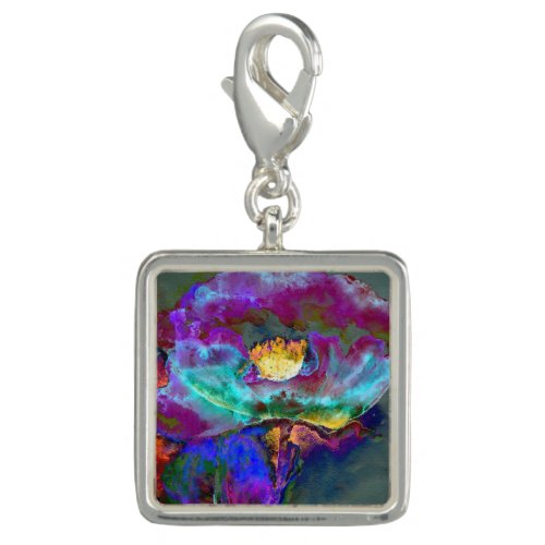 Romantic elegant purple teal flower painting charm