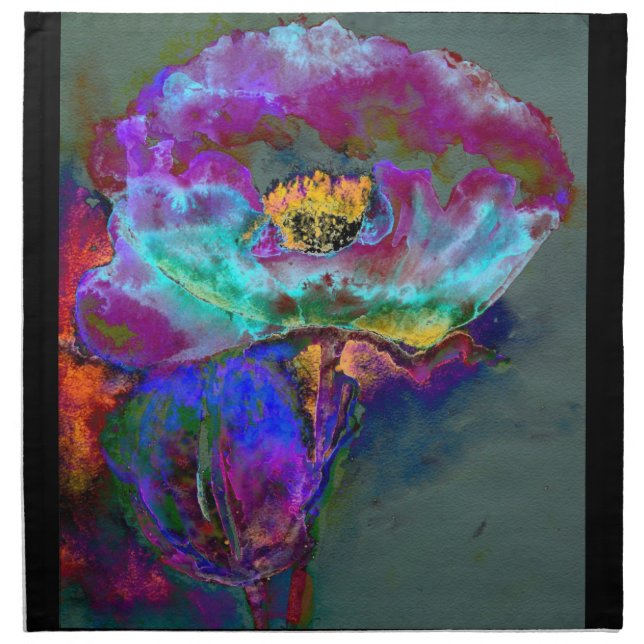 Romantic elegant purple teal flower painting cloth napkin (Front)