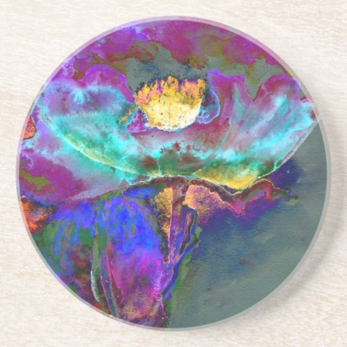 Romantic elegant purple teal flower painting coaster