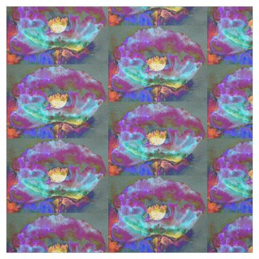 Romantic elegant purple teal flower painting fabric