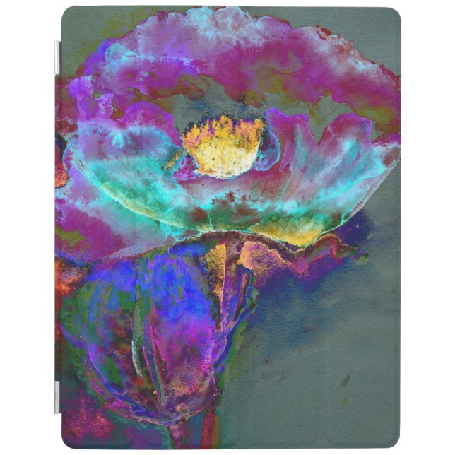 Romantic elegant purple teal flower painting iPad smart cover (Front)