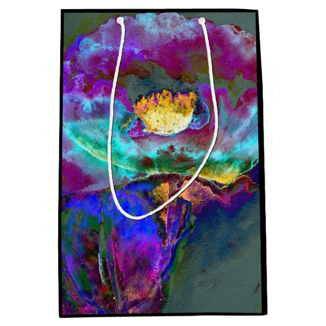 Romantic elegant purple teal flower painting medium gift bag (Front)