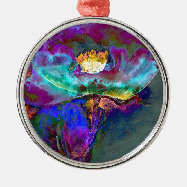 Romantic elegant purple teal flower painting metal ornament (Front)