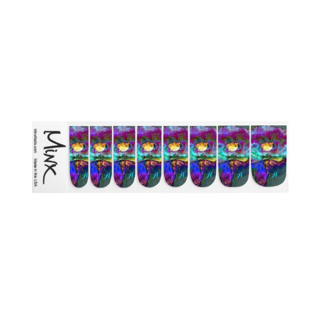 Romantic elegant purple teal flower painting minx nail art (Left Hand)