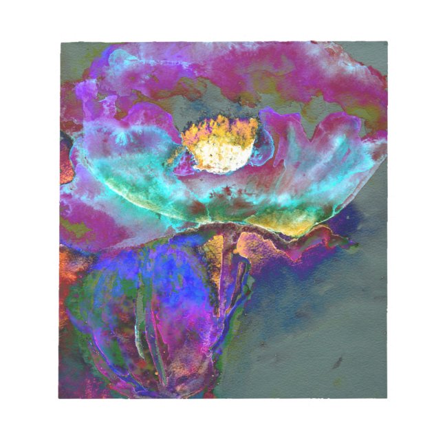 Romantic elegant purple teal flower painting notepad (Front)