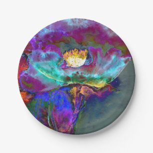 Romantic elegant purple teal flower painting paper plates