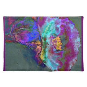 Romantic elegant purple teal flower painting placemat