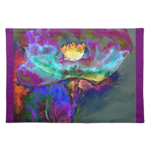 Romantic elegant purple teal flower painting placemat