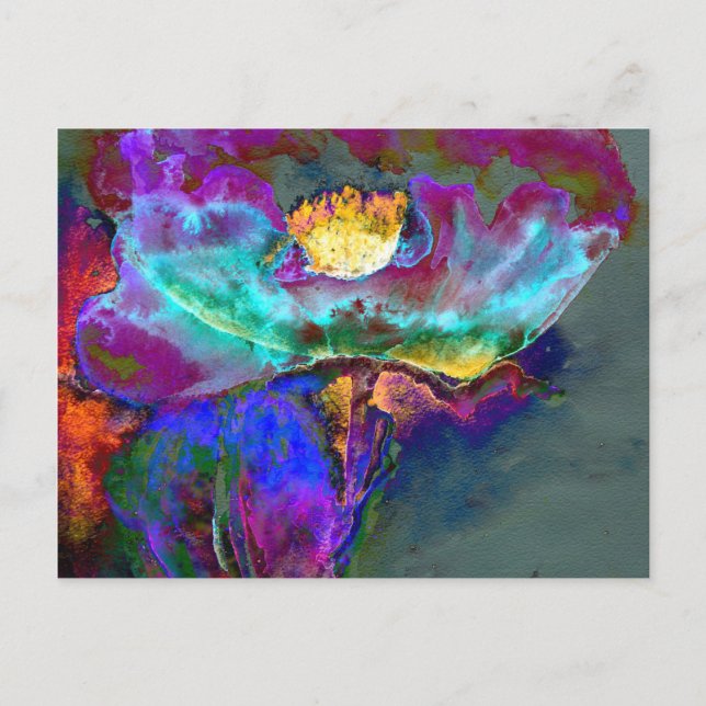 Romantic elegant purple teal flower painting postcard (Front)