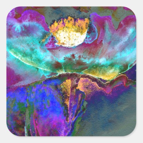 Romantic elegant purple teal flower painting square sticker