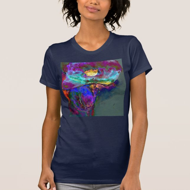 Romantic elegant purple teal flower painting T-Shirt (Front)