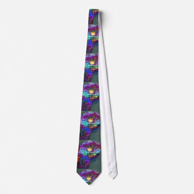 Romantic elegant purple teal flower painting tie (Front)