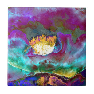 Romantic elegant purple teal flower painting tile