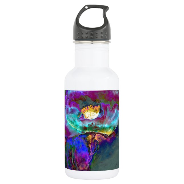 Romantic elegant purple teal flower painting water bottle (Front)