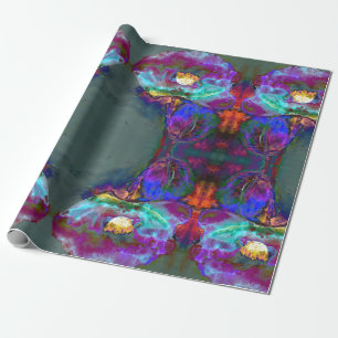 Romantic elegant purple teal flower painting wrapping paper